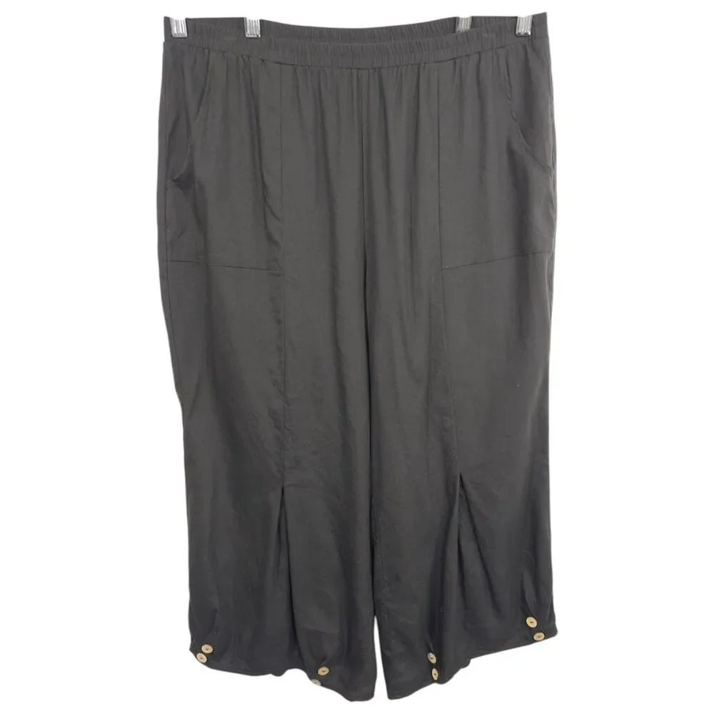 Soft Surroundings‎ Large Capri Pants Black Linen Crop Elastic Waist Pull On 890